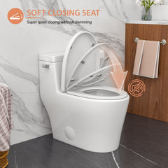 Lordear Single Flush White Ceramic Elongated One Piece Toilet with Comfort Soft Seat