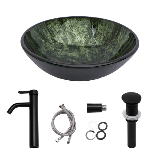 Lordear 16.5'' X 16.5'' Tempered Glass Bathroom Vessel Sink with  Faucet and Pop-up Drain