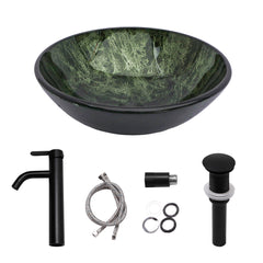 Lordear 16.5'' X 16.5'' Tempered Glass Bathroom Vessel Sink with Faucet and Pop-up Drain