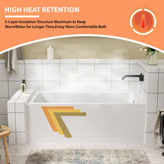 Lordear 60'' x 32'' Acrylic Rectangular Apron Front Alcove Soaking Bathtub