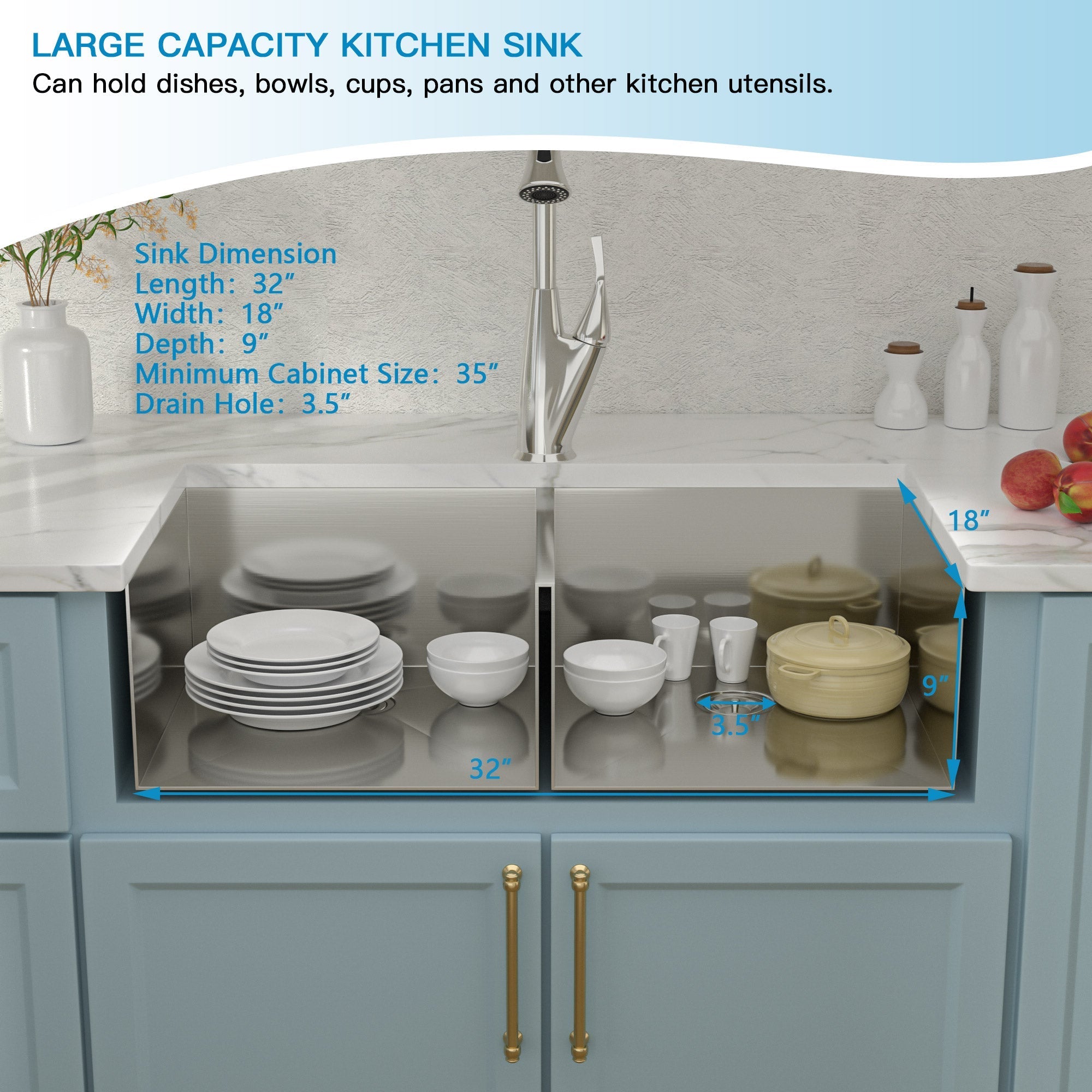 Lordear 32" Stainless Steel Undermount 50/50 Double Bowl Kitchen Sink from Lordear