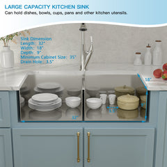 Lordear 32" Stainless Steel Undermount 50/50 Double Bowl Kitchen Sink from Lordear