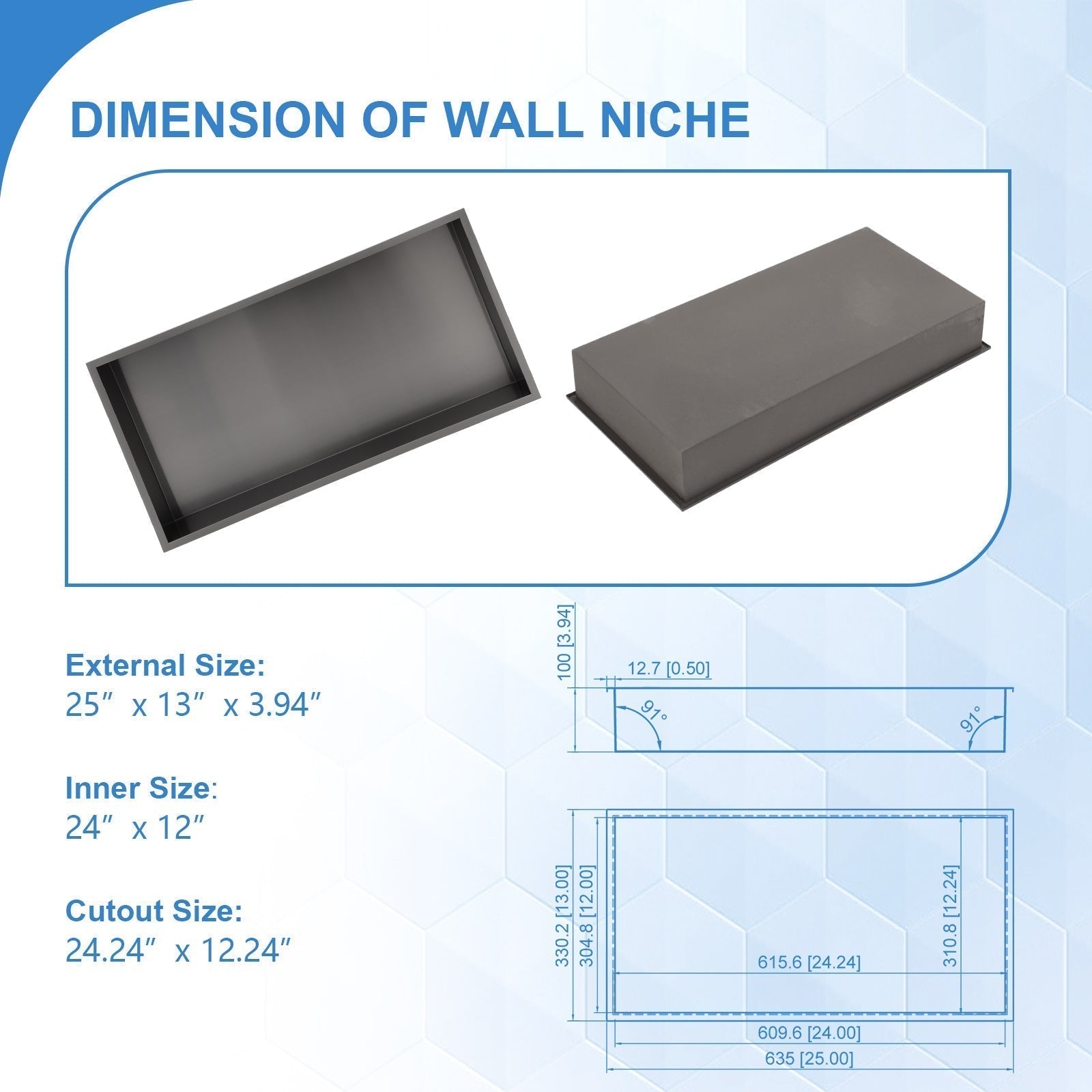 Lordear 24'' x 12'' Stainless Steel Rectangle Built-in Bathroom Niche from Lordear
