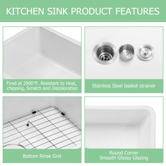 Lordear 33'' Fireclay Porcelain Ceramic White Apron Front Single Bowl Farmhouse Kitchen Sink from Lordear