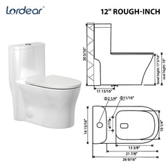Lordear White Ceramic Stain-Resistant One Piece Toilet for Bathroom