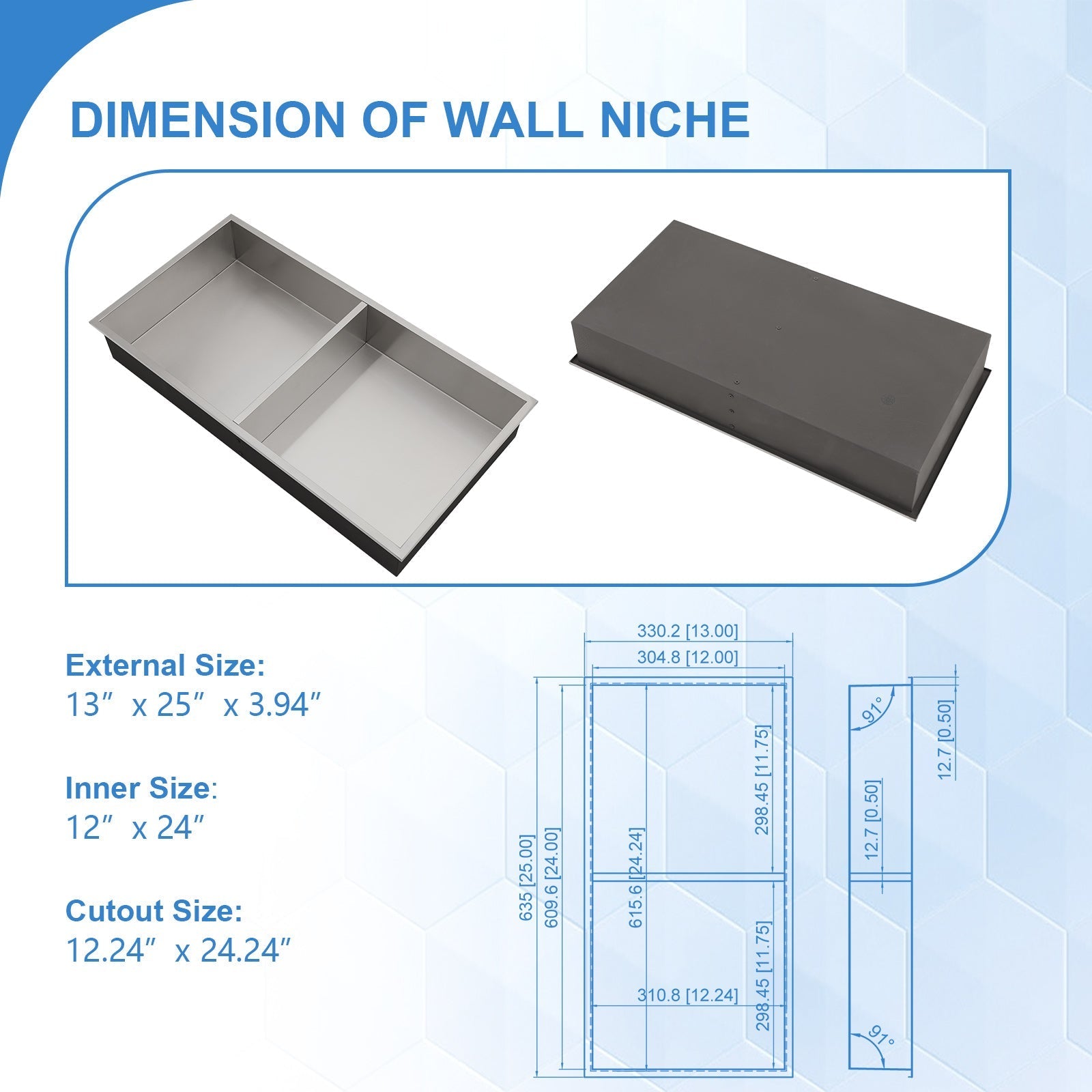 Lordear 12" W x 24" H Stainless Steel Built-in Double Shelf Bathroom Niche  from Lordear