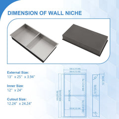 Lordear 12'' W x 24'' H Stainless Steel Built-in Double Shelf Bathroom Niche from Lordear