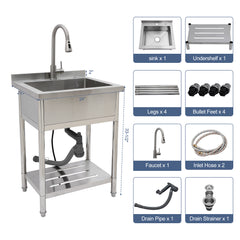 Lordear 24'' Utility Sink single-bowl Commercial sink with accessories