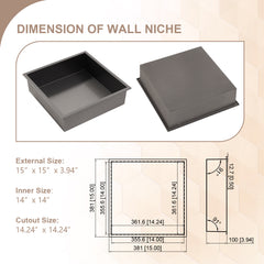 Lordear 14 x 14 Inch Stainless Steel Bathroom Niche Gunmetal Black Shower Wall Niche No Tile Recessed Square for Storage from Lordear