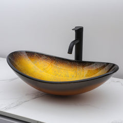 Lordear Champagne Boat Tempered Glass Bathroom Vessel Sink with Pop-up Drain