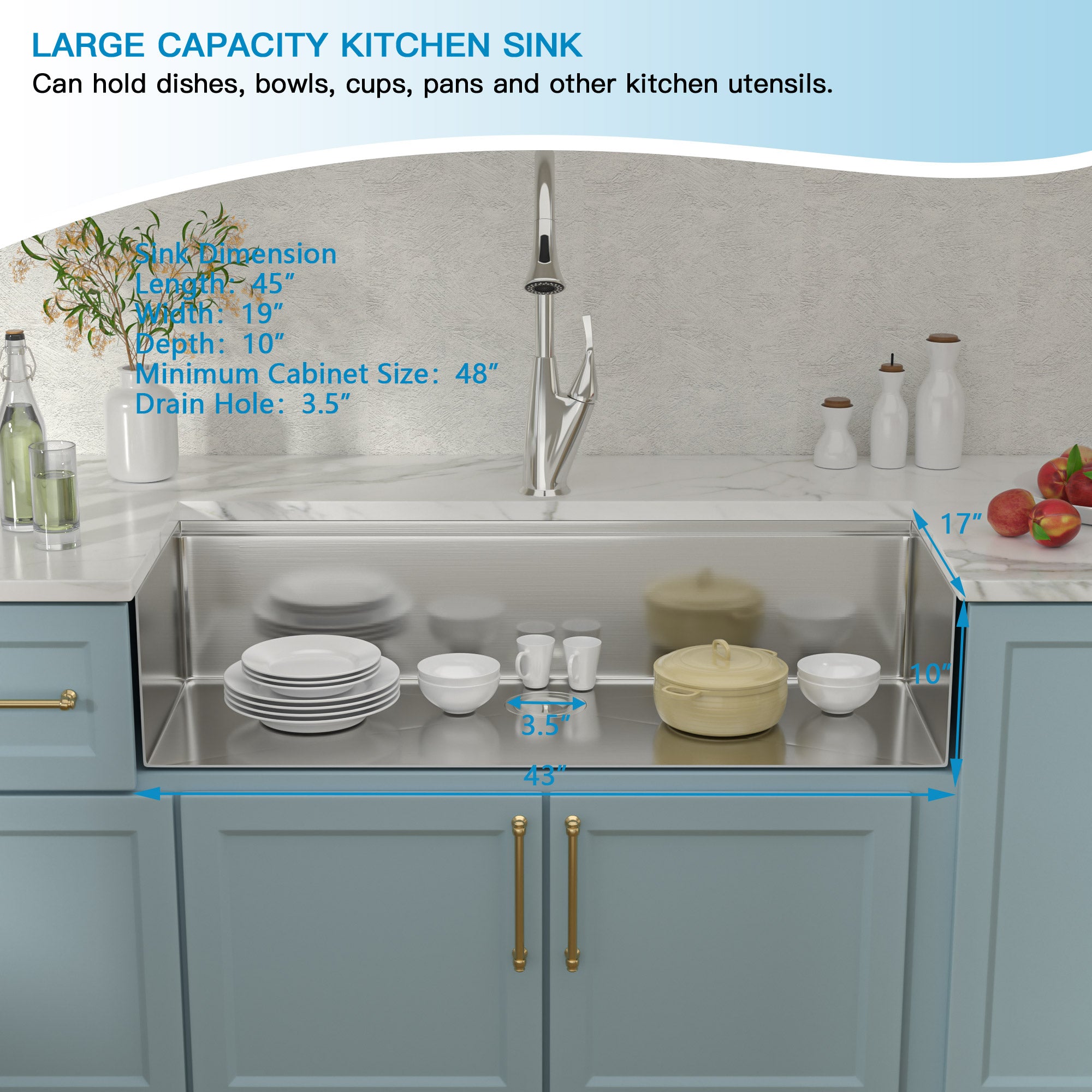 Lordear 45'' Stainless Steel Undermount Single Bowl Workstation Kitchen Sink from Lordear