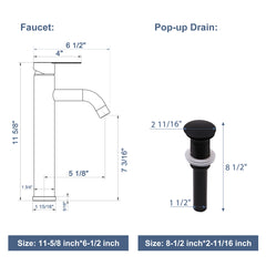 Lordear 16.5'' X 16.5'' Tempered Glass Bathroom Vessel Sink with Faucet and Pop-up Drain