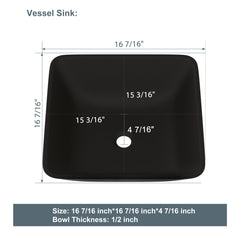 Lordear Tempered Glass Rectangular Matte Black Vessel Bathroom Sink with Faucet and Drain