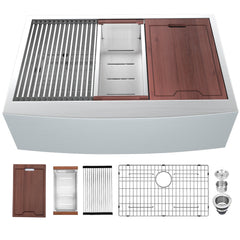 Lordear Single Bowl Workstation Apron Front Stainless Steel Farmhouse Sink