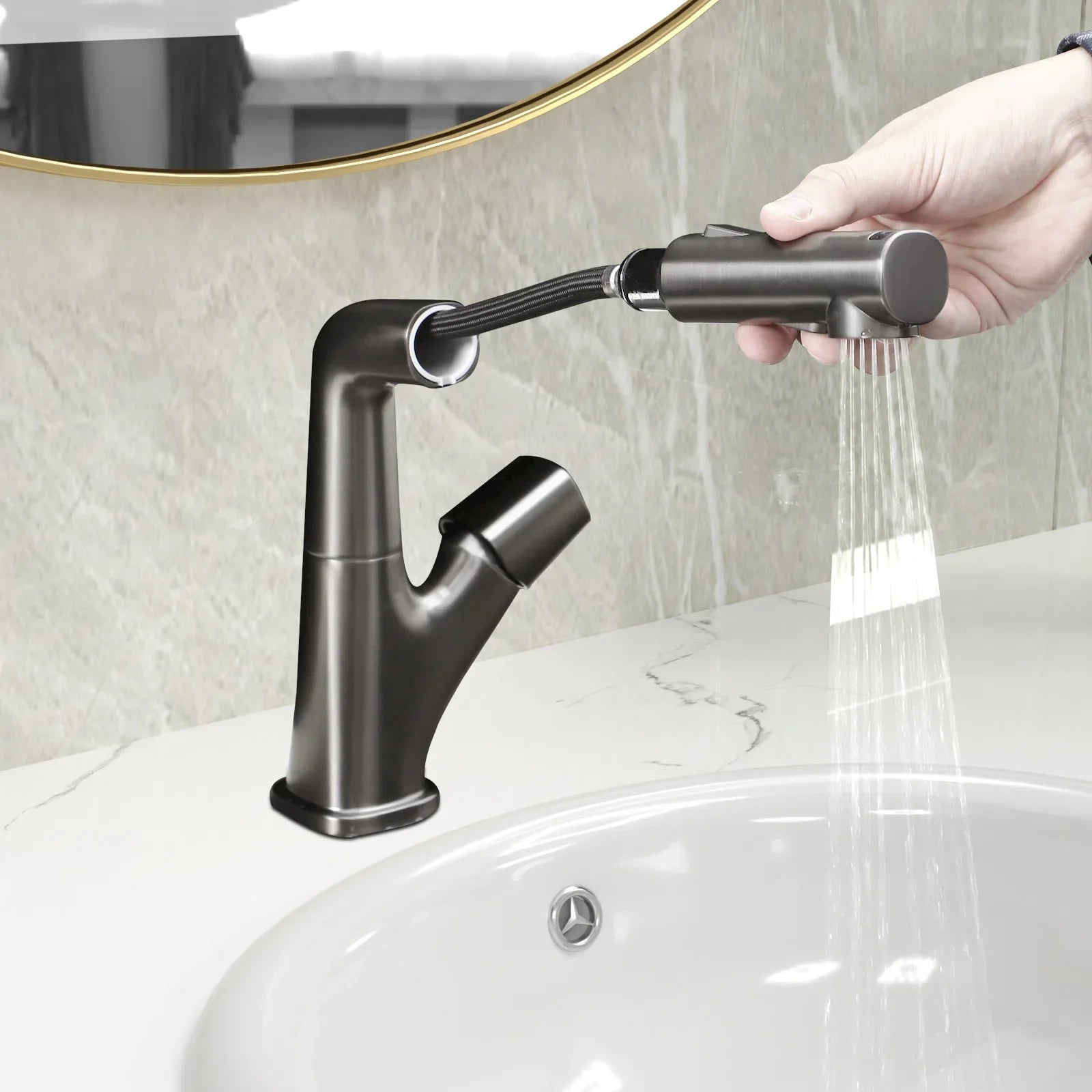 Lordear Stainless Steel 3 Modes 360° Rotating Pull Down Sprayer Bathroom Faucet  from Lordear
