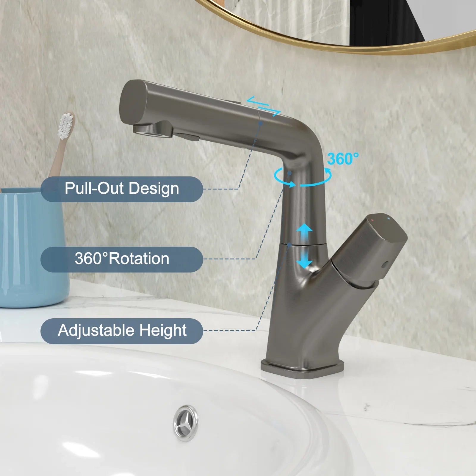 Lordear Stainless Steel 3 Modes 360° Rotating Pull Down Sprayer Bathroom Faucet  from Lordear