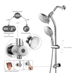 Lordear 5'' Stainless Steel Wall Mounted 5-Setting Round Rainfall Shower Head