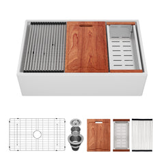 Lordear White Workstation Apron Front Fireclay Farmhouse Sink