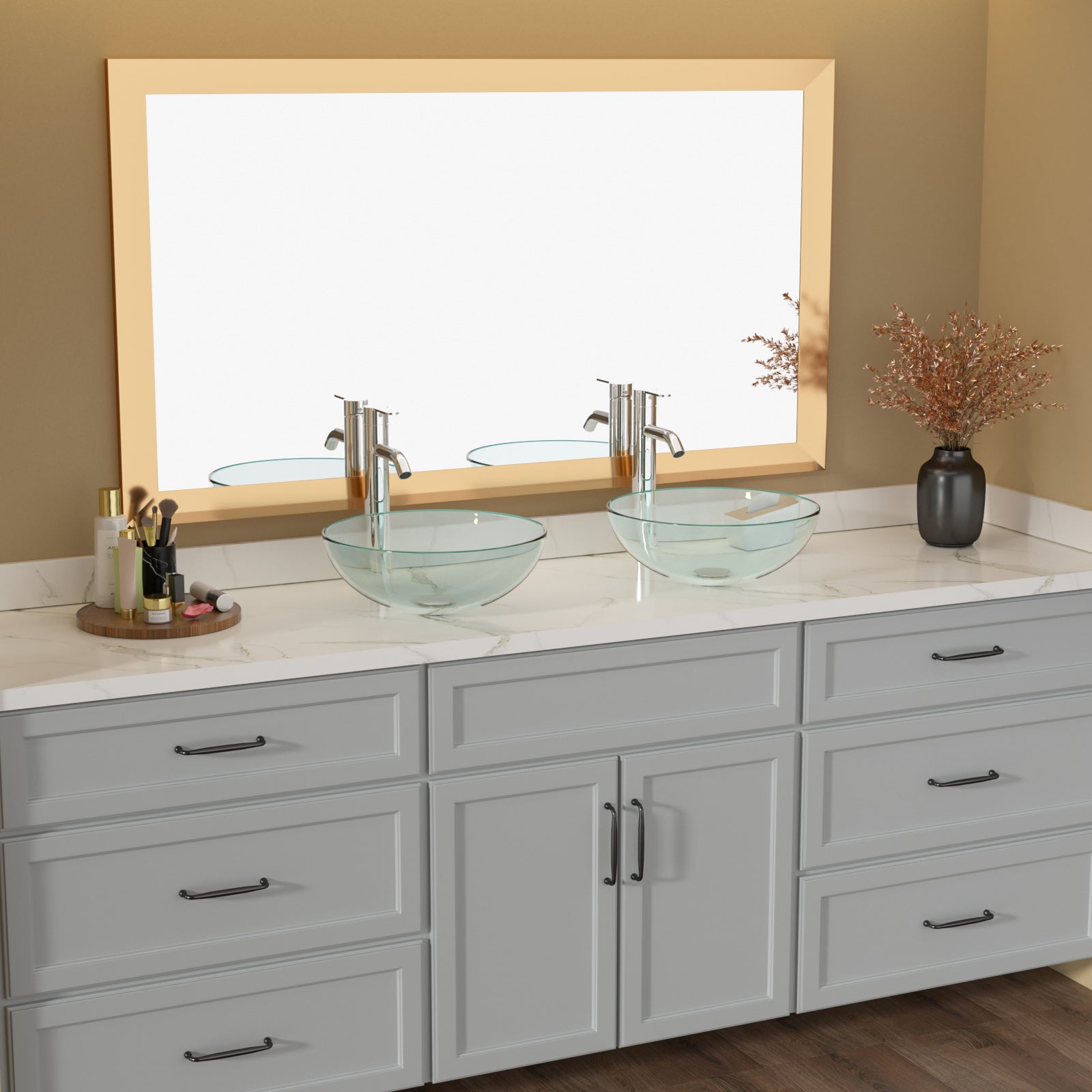 Lordear 14'' x 14'' Clear Tempered Glass Vessel Bathroom Sink with Pop-up Drain from Lordear