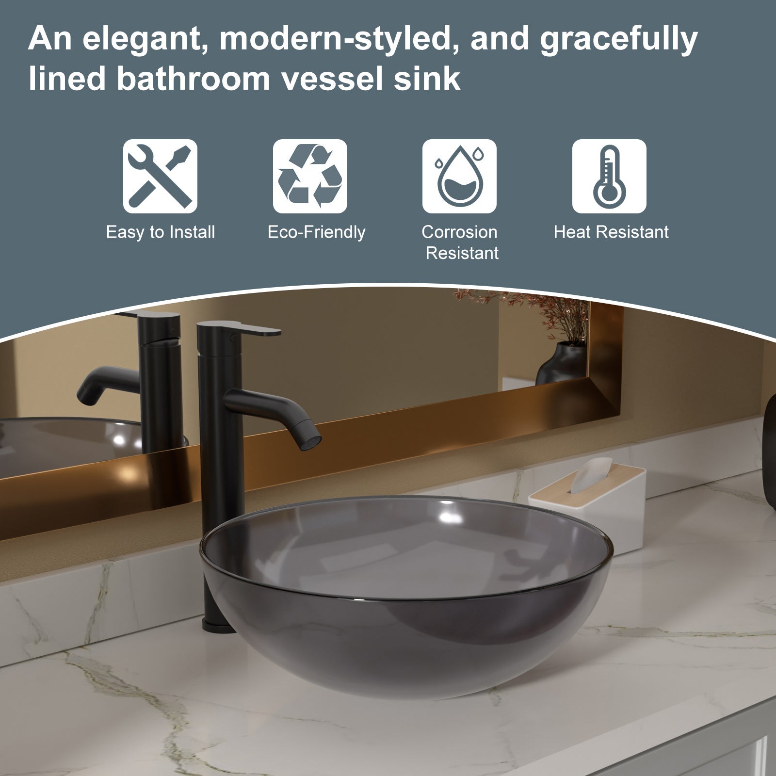 Lordear 16'' x 16'' Tempered Glass Vessel Bathroom Sink with Pop up Drain from Lordear
