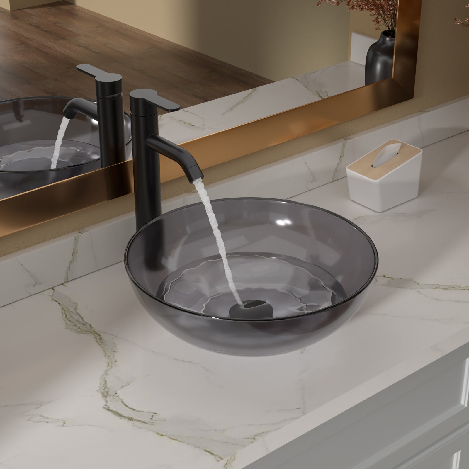 Lordear 16'' x 16'' Tempered Glass Vessel Bathroom Sink with Pop up Drain from Lordear