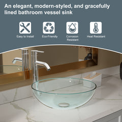 Lordear 14'' x 14'' Clear Tempered Glass Vessel Bathroom Sink with Pop-up Drain from Lordear
