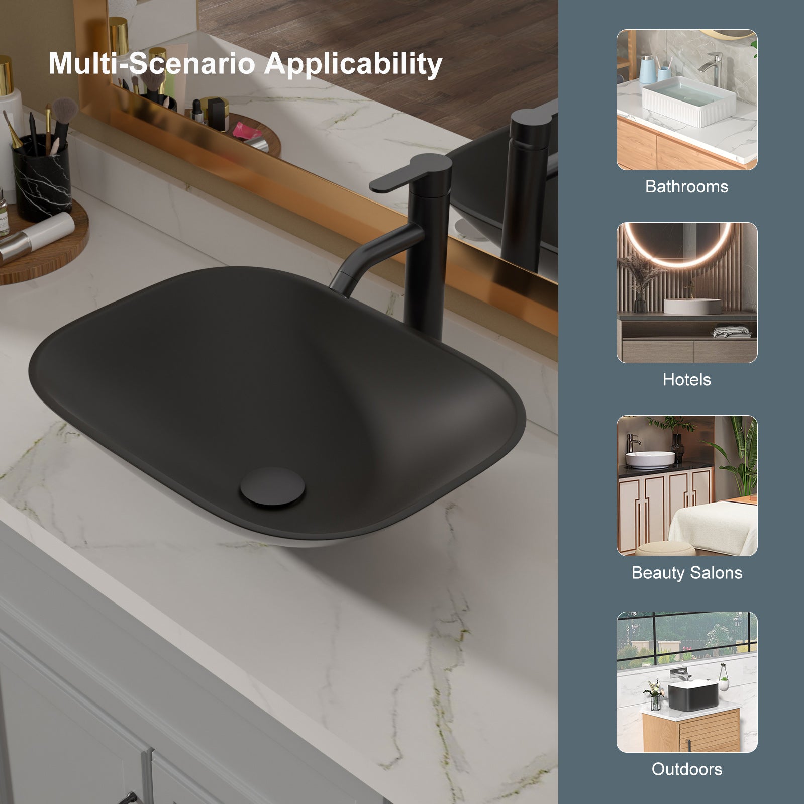 Lordear Tempered Glass Rectangular Matte Black Vessel Bathroom Sink with Faucet and Drain from Lordear