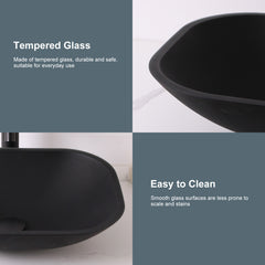 Lordear Tempered Glass Rectangular Matte Black Vessel Bathroom Sink with Faucet and Drain from Lordear