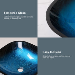 Lordear 16'' L x 16'' W Tempered Glass Blue Vessel Bathroom Sink with Pop-up Drain from Lordear