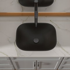 Lordear Tempered Glass Rectangular Matte Black Vessel Bathroom Sink with Faucet and Drain from Lordear