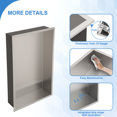 Lordear 20'' x 12'' Recessed Wall Stainless Steel Shower Niche
