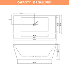 Lordear 67'' White Acrylic Rectangular Freestanding Soaking Tub with Overflow and Drain