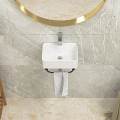 Lordear 16'' x 12'' White Ceramic Wall Mounted Bathroom Sink with Towel Rack
