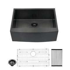 Lordear 24'' x 21'' Stainless Steel Gunmetal Black Apron Front Farmhouse Kitchen Sink from Lordear