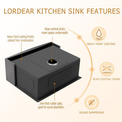 Lordear 24'' x 21'' Stainless Steel Gunmetal Black Apron Front Farmhouse Kitchen Sink from Lordear