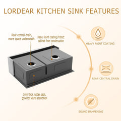 Lordear 33'' x 22'' Stainless Steel Apron Front Double Bowl Workstation Kitchen Sink from Lordear