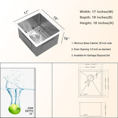 Lordear 17" x 19" Stainless Steel Undermount Prep RV Single Bowl Bar Sink from Lordear