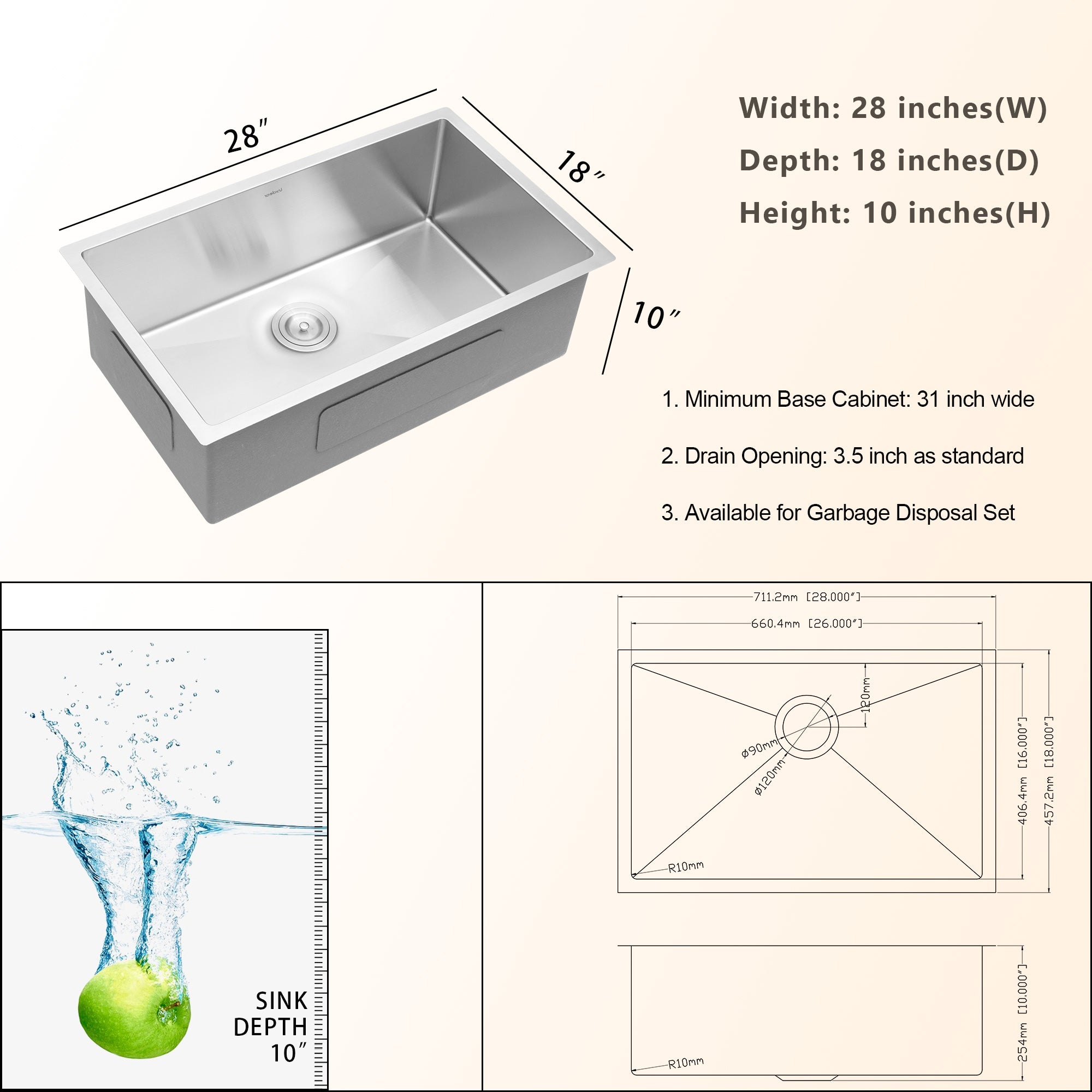 Lordear Stainless Steel Undermount Single Bowl Kitchen Sink from Lordear