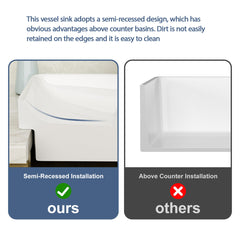 Lordear 19'' x 12'' White Ceramic Semi Recessed Rectangular Bathroom Vessel Sink