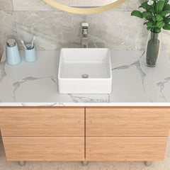 Lordear 15'' x 15'' White Ceramic Drop-in Square Bathroom Vessel Sink