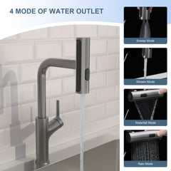 Lordear Four-Function Pull-Down Sprayer Stainless Steel Kitchen Faucet