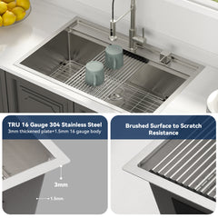 Lordear 33'' x 22'' Drop-in Single Bowl Stainless Steel Workstation Kitchen Sink