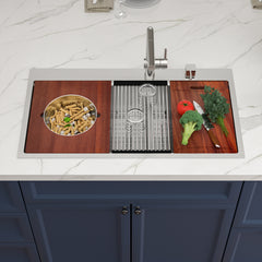 Lordear 39x22 Inch Single Bowl Stainless Steel Drop In Workstation Kitchen Sink with Mixing Bowl