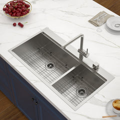 Lordear 39x22 Inch Single Bowl Stainless Steel Drop In Workstation Kitchen Sink with Mixing Bowl
