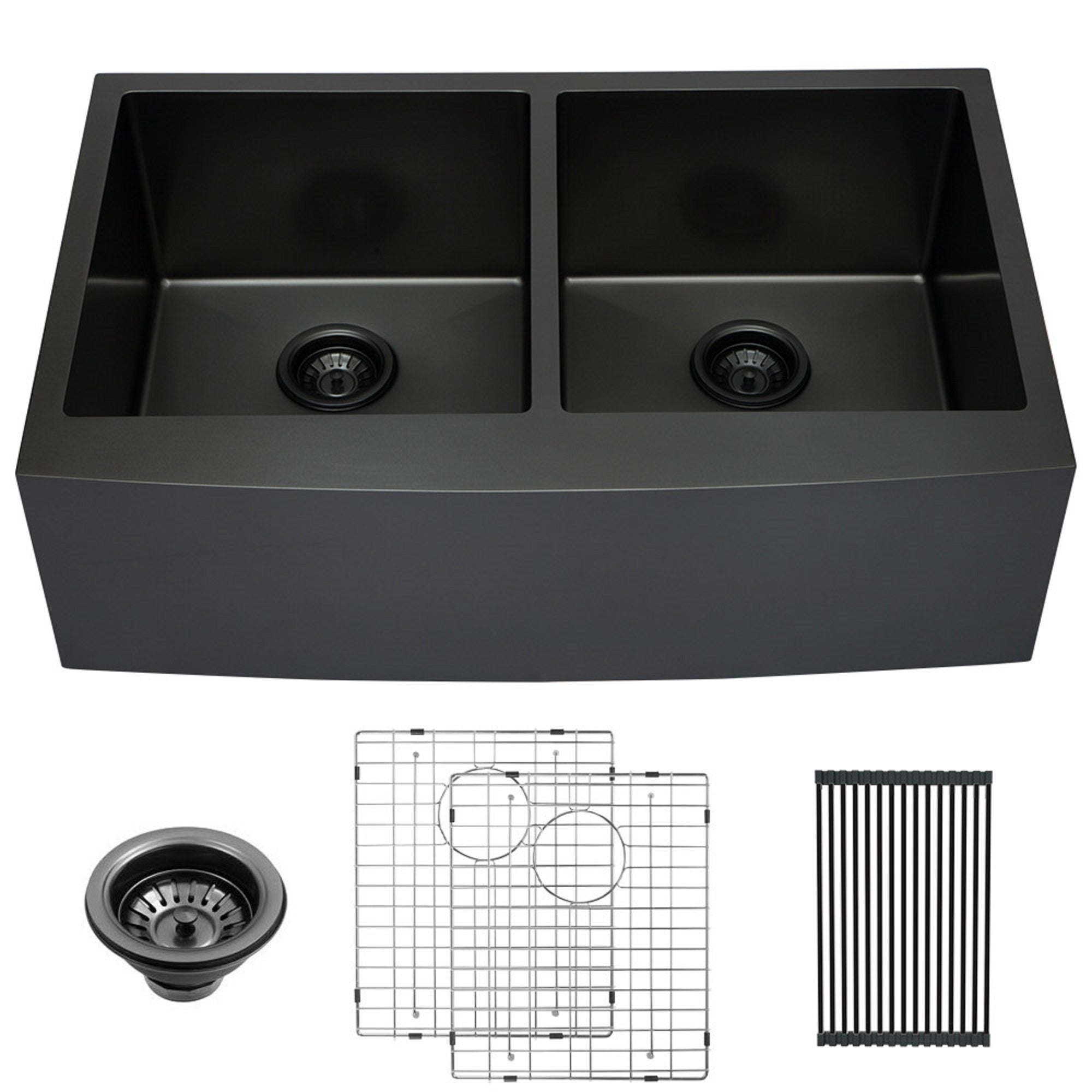 Lordear 36'' Stainless Steel Gunmetal Black Apron Front Double Bowl Farmhouse Kitchen Sink from Lordear