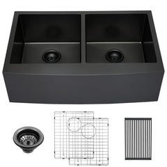 Lordear 36'' Stainless Steel Gunmetal Black Apron Front Double Bowl Farmhouse Kitchen Sink from Lordear