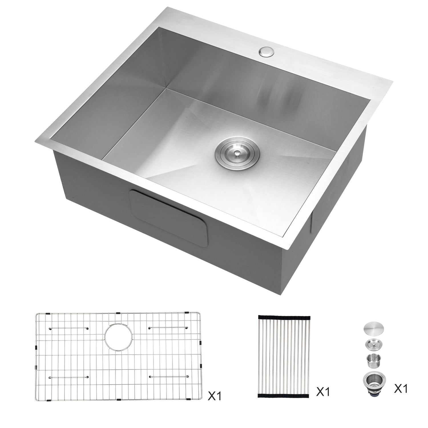 Lordear 25 Inch Drop In Kitchen Sink- Stainless Steel Drop-in Sink 18 Gauge Topmount Sink Single Bowl Overmount Kitchen Sink Bar Sink 25x22x9 Inches  from Lordear