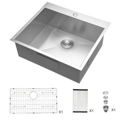 Lordear 25 Inch Drop In Kitchen Sink- Stainless Steel Drop-in Sink 18 Gauge Topmount Sink Single Bowl Overmount Kitchen Sink Bar Sink 25x22x9 Inches  from Lordear