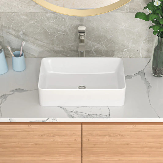 Lordear 21'' x 14'' White Ceramic Countertop Rectangular Bathroom Vessel Sink