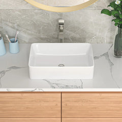 Lordear 21'' x 14'' White Ceramic Countertop Rectangular Bathroom Vessel Sink